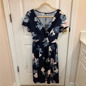 NWT Ouges Navy Floral Midi Dress